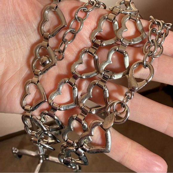Vintage retro art deco coquette girl silver heart skinny Chain Belt 1980’s main image 16